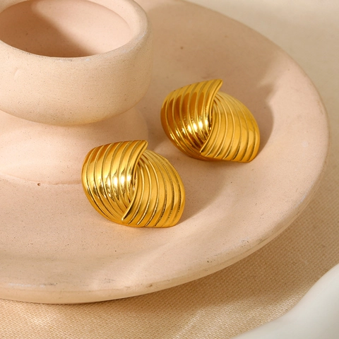 Pendientes de Botón de Rayas Geométricas de Acero Inoxidable Vintage para Mujer Chapado en Oro 18K Joyería de Moda