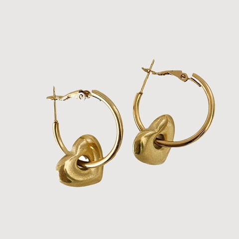 Gold Stainless Steel Hoop Earrings With Heart Star Pendants Geometric Chunky Sweet Jewelry For Women