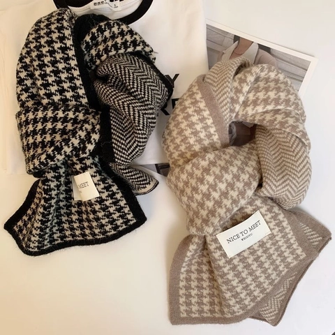 Hahnentritt Strickschal Aus Kaschmirimitat Dicker Warmer Winter Halswärmer Klassischer Langer Wickelschal Für Herren Und Damen