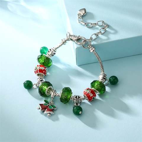 Christmas Beaded Bracelet Copper Chain Alloy Beads Glazed Glass Snowman Tree Bell Charms Snake Bone Jewelry Women