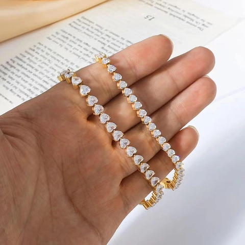 Pulsera Tenis De Circonita Con Forma De Corazón Acero Inoxidable Joyería De Lujo Elegante Para Mujeres Hombres Color Oro Plata