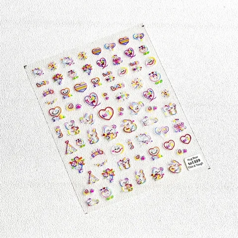 Nail Art Stickers Self Adhesive Ultra Thin Cartoon Bear Bunny Heart Designs Colorful Cute Manicure Decals For Women