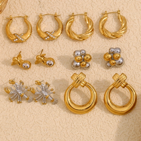 Roestvrijstalen Oorbellen 18K Verguld Zirkoon Geometrische Kreeft Engel Hoop Knop Oorbellen Vintage Mode Sieraden Voor Dames
