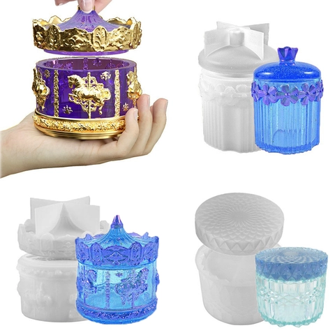 Carousel And Garland Striped Storage Box Silicone Mold For DIY Resin Casting Desktop Jewelry Jar Decoration