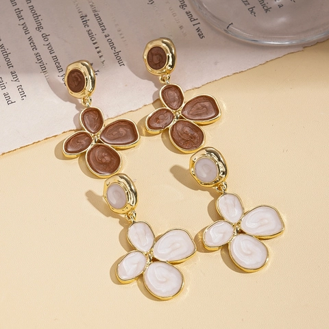 Vintage Flower Drop Earrings Enamel Drip Oil With 925 Sterling Silver Earring Post For Women Elegant Floral Jewelry