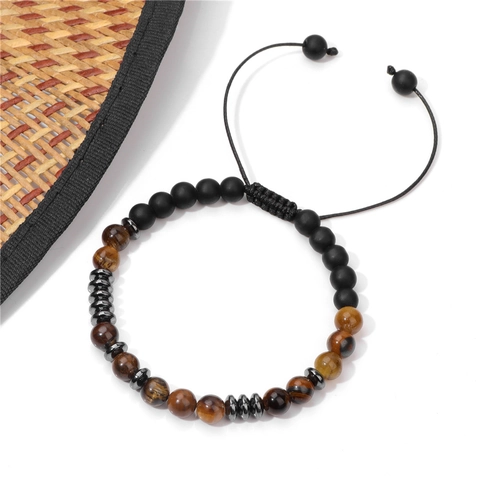Natural Tiger Eye Matte Agate Braided Bracelet Adjustable Morse Code Stone Beads Retro Handmade Jewelry For Men Women