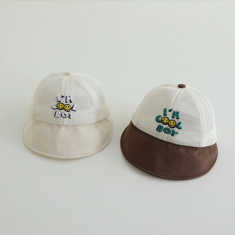 Cappello Da Sole In Rete Estiva Per Bambini Traspirante Tesa Morbida Cappello Da Pescatore Ricamo Lettera Sorriso Bimbi
