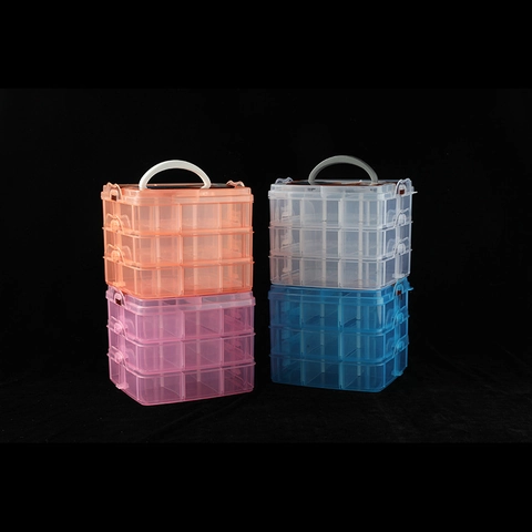Scatola Di Immagazzinaggio In Plastica Portatile A Tre Strati Organizzatore Di Compartimenti Rimovibile Per Gioielli Giocattoli