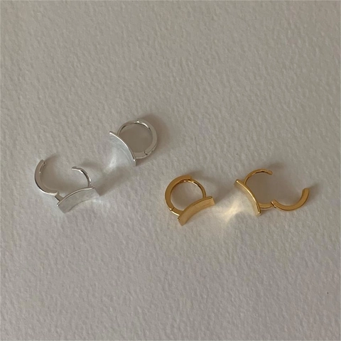 Pendientes De Botón Rectangulares Curvos Cepillados Minimalistas Con Poste De Plata De Ley 925 Estilo Coreano