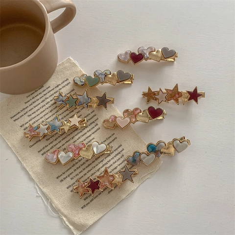 Pinces À Cheveux Vintage Alliage Cœur Étoile Acétate Texture Marbre Barrettes Pour Femmes Filles Coiffure Douce