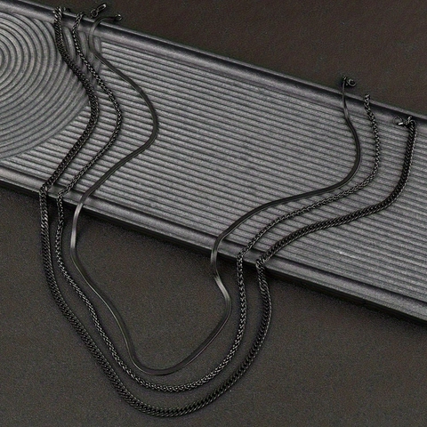 Black Stainless Steel Necklace Franco Chain Cuban Link Snake Wheat Hip Hop Layered Jewelry For Men And Women