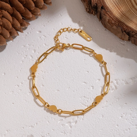 Bracciale Catena Graffetta Cuore Acciaio Inossidabile 304 Placcato Oro 18K Impermeabile Gioielli Minimalisti Donna