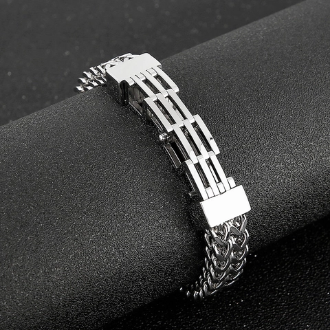 Pulsera Para Hombre De Acero Inoxidable 316L Doble Capa Cadena Cuadrada Estilo Industrial Pesado Joyería Regalo