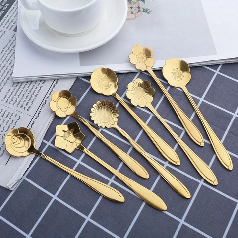 Floral Stainless Steel Coffee Stirring Spoons Elegant Flower Shaped Dessert Spoons Creative Kitchenware For Afternoon Tea