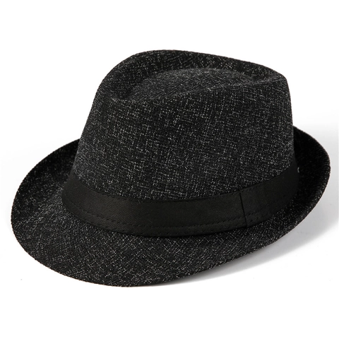 Vintage Men Fedora Hat Linen Breathable Wide Brim Jazz Hat With Ribbon Retro British Style For Gentleman