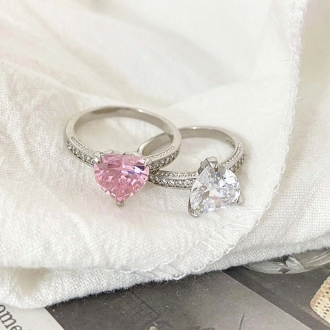Fashion Brass Pink White Zirconia Heart Ring Real Gold Plated Inlaid Engagement Rings For Women Wedding Party Jewelry Gift