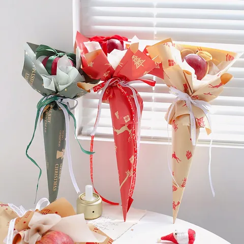Christmas Gift Wrapping Paper Kraft Paper Reindeer Bell Patterns Holiday Gift Decor Vintage Xmas Style