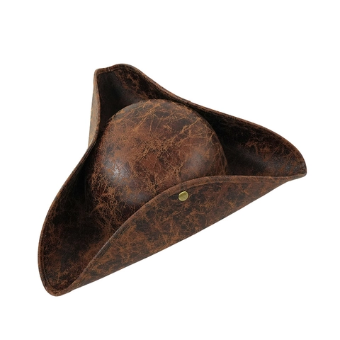 Chapeau De Pirate Tricorne Rétro En Similicuir Vieilli Vintage Halloween Cosplay Accessoire De Déguisement Pour Fête