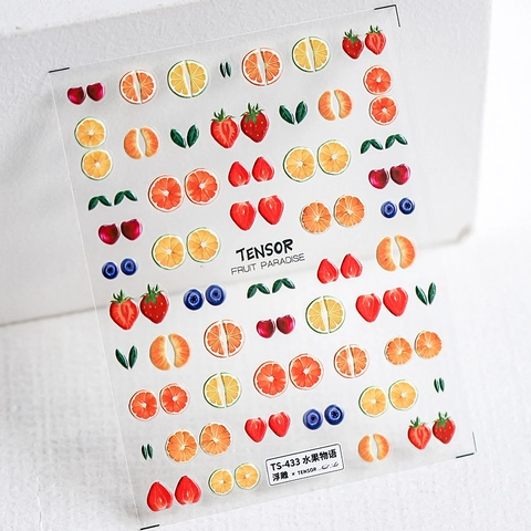 Stickers Nail Art Série Fruits 5D Relief Autocollants Fraise Orange Citron Décoration DIY Pour Femmes