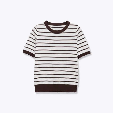 Top De Punto A Rayas Para Mujer Manga Corta Cuello Redondo Poliéster Casual Retro Ligero Suave Suéter