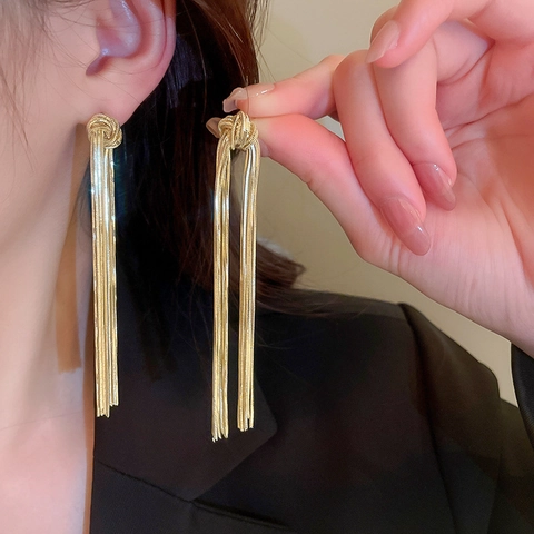 Kupfer Quasten Ohrringe Übergroße Geometrische Knoten Lange Schlangenkette Fransen Tropfen Für Frauen Minimalistisch