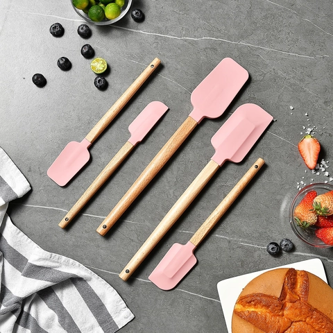 Silicone Spatulas And Scrapers With Wooden Handles Heat Resistant Non Stick For Baking Mixing Cream Cake DIY Dessert Modern