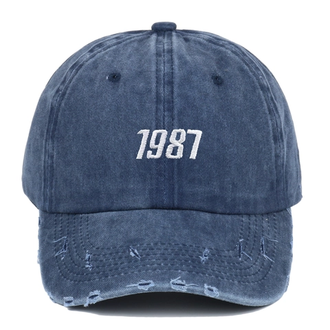 Casquette De Baseball En Coton Lavé Rétro Broderie 1987 Déchirée Vintage Pare-Soleil Réglable Dad Hat Extérieur