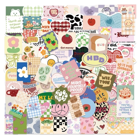 Ins Stil Cartoon Wasserdichte PVC Aufkleber Blumen Bär Schachbrett Dekorative Sticker Für Scrapbooking DIY Journaling Schreibwaren
