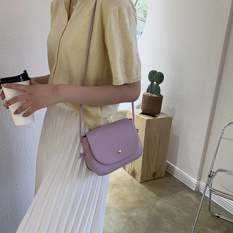 Bolso Bandolera De Mujer Cuero PU Minimalista Solapa Cuadrada Bolso De Hombro Hebilla De Metal Redonda Estilo Vintage