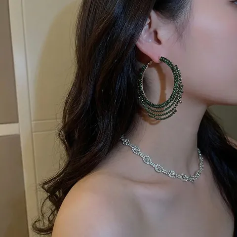 Übertriebene Strass Creolen Legierung Geometrisch Vintage Party Schmuck Mit Silver Earring Post Für Damen