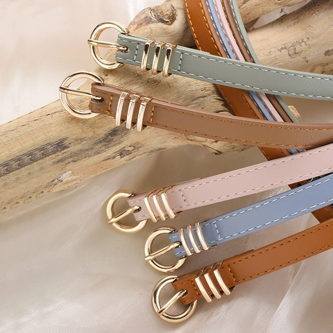 Vintage Damen PU Leder Dünner Gürtel Mit Gold Legierung Dornschließe Einfache Mode Dekorative Gürtel Für Jeans