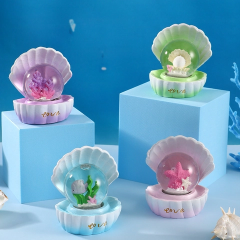 Ornement Boule De Cristal Série Océan Lumineux LED Résine Verre Coquillage Sirène Dauphin Décoration Bureau Cadeau Enfant