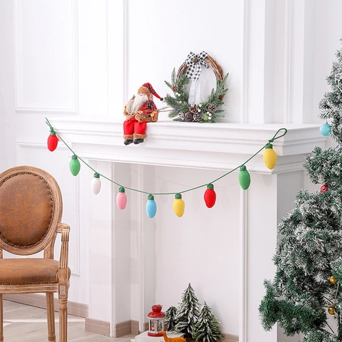 Christmas Bulb Garland Colorful Knitted Crochet Hanging Ornament Festive Holiday Fireplace Decor Multi Color Novelty