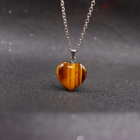Natural Gemstone Heart Pendant Necklace Healing Crystal Amethyst Rose Quartz Tiger Eye Polished Jewelry For Women