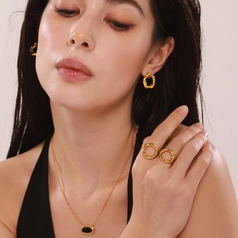 Irregulärer Ring Und Ohrstecker Aus Edelstahl Vergoldet Minimalistischer Vintage Modeschmuck Für Damen