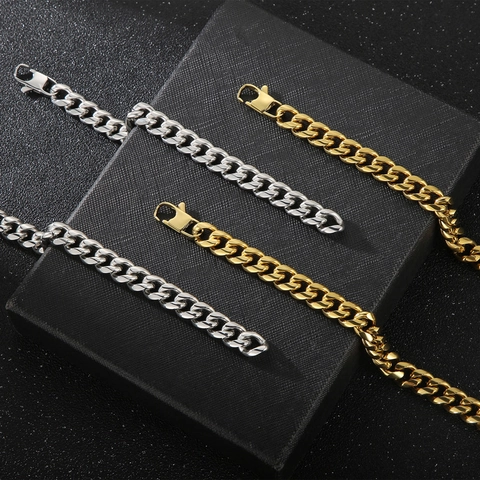 Cuban Link Chain Necklace Men Stainless Steel Hip Hop Punk Jewelry Polished Finish Gold Silver Tone