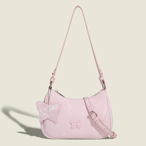 Sac Sous L'Aisselle En Cuir PU Pour Femmes Avec Décoration Papillon Sac À Épaule À Nœud Embossé Mode Douce
