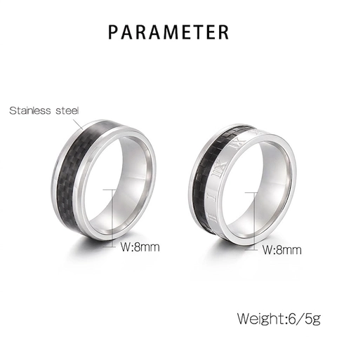 Ring Edelstahl Breit Band Römische Zahlen Kohlefaser Inlay Industrieller Punk Stil Schmuck Für Herren Damen