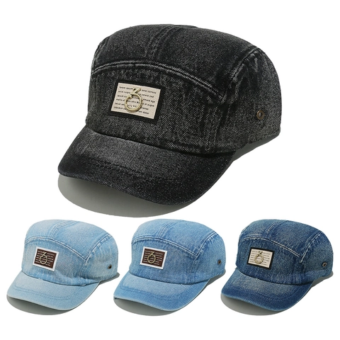 Vintage Washed Denim 5-Panel Baseball Cap Short Brim Sun Protection Hat Retro Street Style Unisex Adjustable Denim Camp Cap