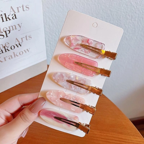 Pinzas Para El Cabello De Resina Mármol Rosa Pasadores De Pico De Pato Acrílico Metal Dorado Horquillas Para Mujeres