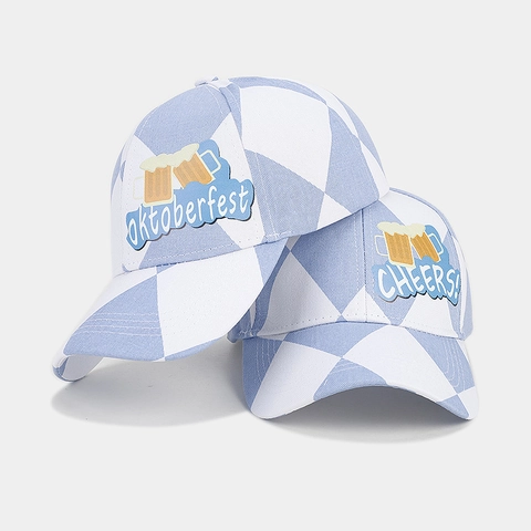 Oktoberfest Baseballkappe Blau Weiß Kariert Baumwolle Partyhut Mit Cheers Bier Patch Verstellbar