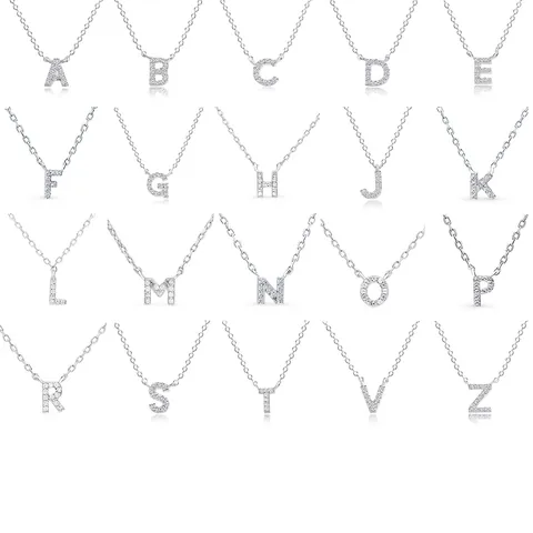 Initial Letter Necklace 925 Sterling Silver Cubic Zirconia Pavé Dainty Clavicle Chain Minimalist Jewelry Gift For Women