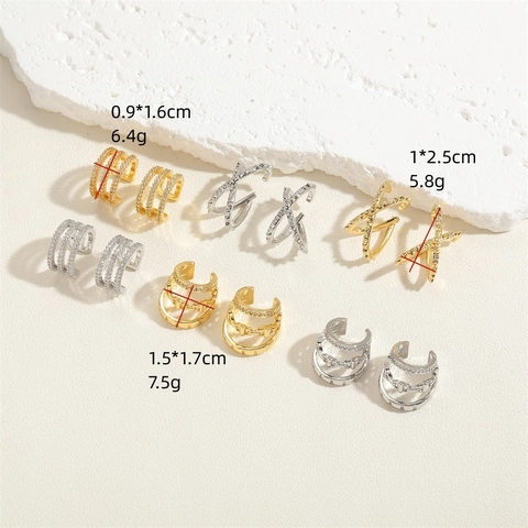 Orecchini Ear Cuffs A Triplo Strato In Forma Di X Zirconi Rame Placcato Oro Senza Buco Per Donna Gioielli Minimalisti