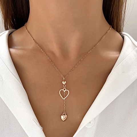 Collar Para Mujer De Aleación Con Circonita Colgante De Corazón Cadena De Clavícula Borla En Y Elegante Estilo Minimalista