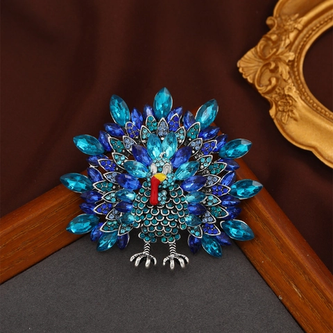 Vintage Turkey Brooch Pin Alloy Multi Color Rhinestone Enamel Animal Shape Jewelry For Thanksgiving Gift Women Men