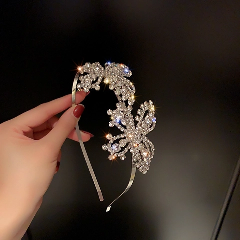 Serre-tête Papillon En Strass Alliage Étincelant Élégant Accessoire Cheveux Pour Mariage Fête Femmes