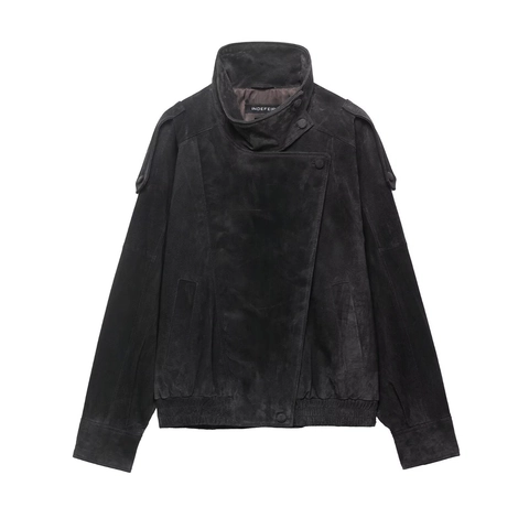 Giacca Biker Da Donna In Scamosciato Con Collo Alto E Cerniera Asimmetrica Stile Moto Vintage Giubbotto Corto