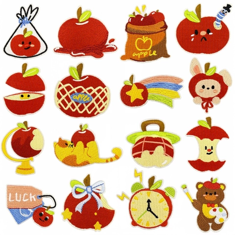 Écussons De Broderie Pomme Dessin Animé Fil Polyester À Repasser Motifs Fruits Pour Vêtements Sac À Dos DIY Décoratif
