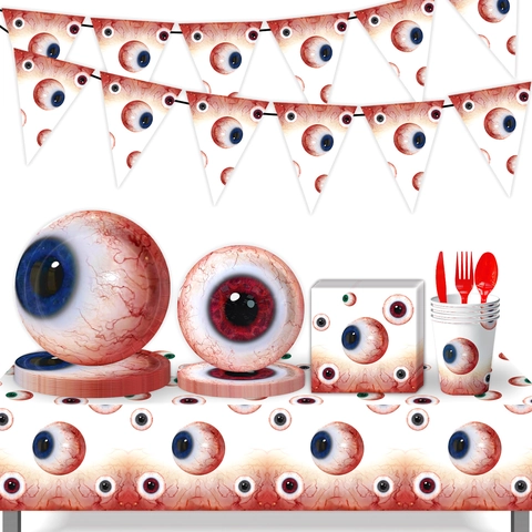 Articoli per Feste Halloween Horror Bulbo Oculare Arrossato Stoviglie Striscione Compleanno Piatti Carta Bicchieri
