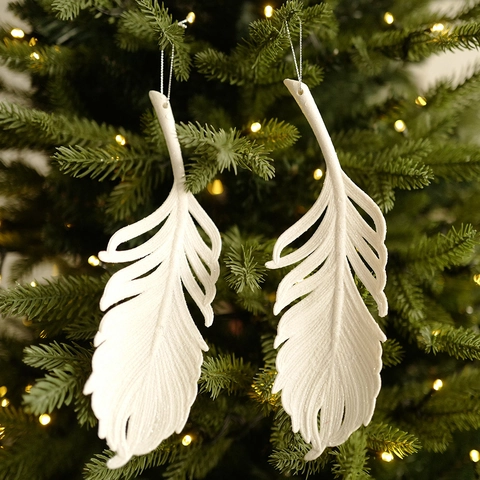 White Glitter Christmas Tree Hanging Ornaments Plastic Angel Snowflake Feather Reindeer Shape Holiday Party Home Decor